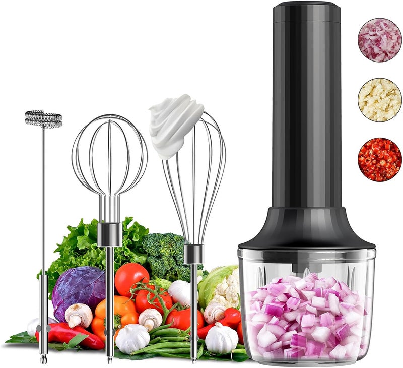 PowCube Electric Hand Mixer with MixgoII, Handheld Mixer Electric Whisk, Rechargeable Cordless Handheld Mixer & Milk Frother, Small Food Chopper for Dicing, Mincing, and Puree, 4-Speed, 10Oz - Image 1